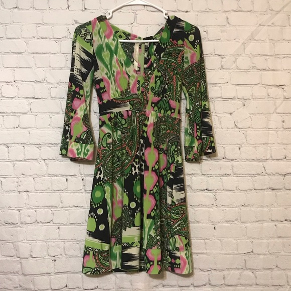 Cristinalove Green and Pink Long Sleeve Dress - Picture 2 of 11